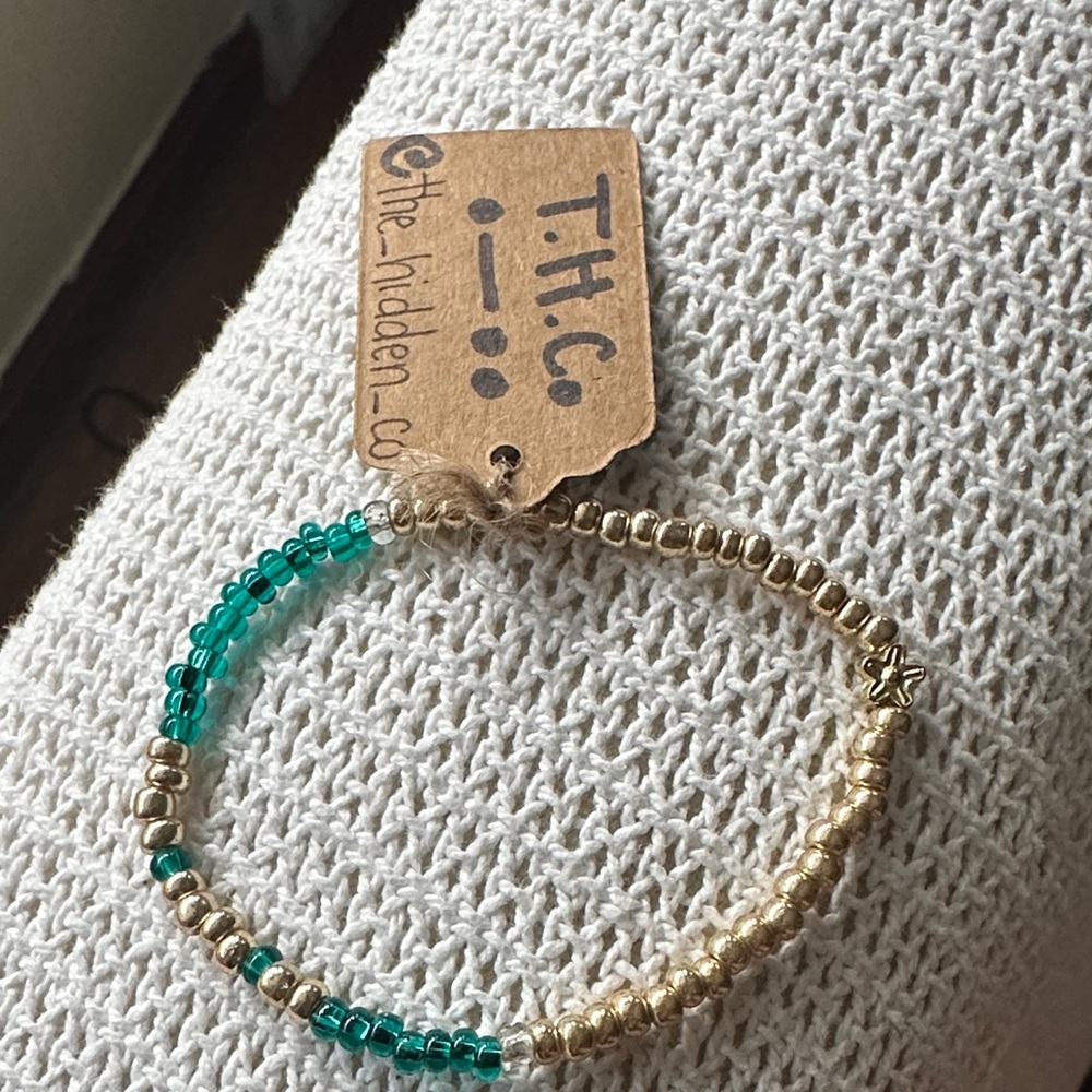 Gold and Teal Beaded Bracelet